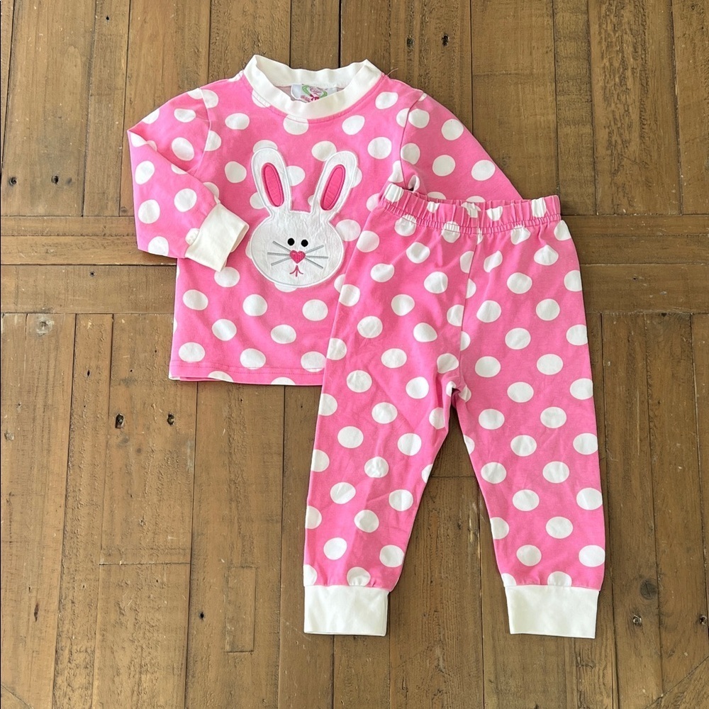 Cecil & Lou Pink Polka Dot Bunny Kids Pajamas 12 months two piece